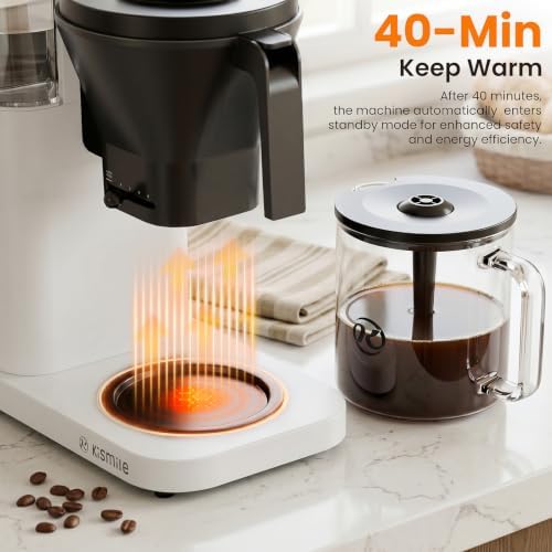 Kismile SCA Certified 8-Cup Coffee Maker, 6-Min Quick Brew, Hot & Cold Brew Coffee Machine, Adjustable Flow Control, Magnetic Anti-Drip, Keep Warm, DIY Manual Mode, Dishwasher Safe, Pearl White - Image 3