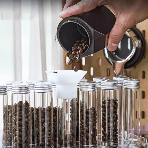Single Dose Coffee Bean Storage Tubes, Coffee Bean Cellars with One-Way Exhaust Valve, with 14 Pcs Glass Tubes, Metal Stand and Hopper, Capacity 20-22g - Image 5
