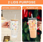 40oz Cute Glass Tumbler with Lids and Straws Flower Water Bottle - Image 4
