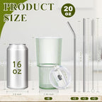 6 Pcs 20oz Plastic Ribbed Tumblers with Lid and Straws Green Plastic Reusable Iced Coffee Cups with Lid Unbreakable Vintage Ribbed Drinking Glasses Tumbler for Juice Smoothie Beverage with Clean Brush - Image 2
