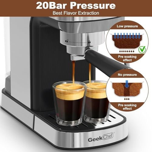 Geek Chef Espresso Machine, 20 Bar Espresso and Cappuccino Coffee Maker with Mill Frother, Cappuccino & Latte Machine for Home - Image 4