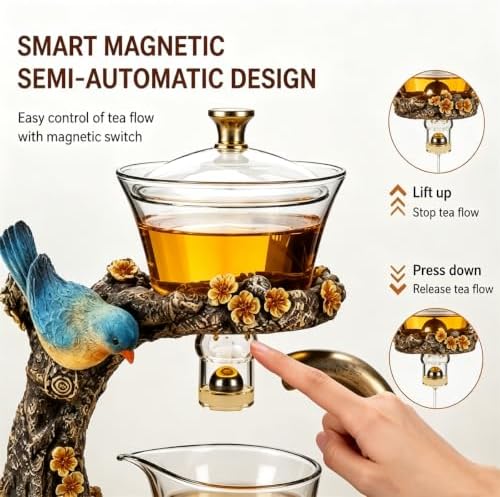 Magnetic Ball Tea Pot, Magnetic Ball Teapot, Lazy Tea Set, Heat Resistant Semi Automatic Drip Rotating with Infuser Magnetic Teapot Set for Gongfu Tea Making Ideal, Gift Set for Adults (B) - Image 3