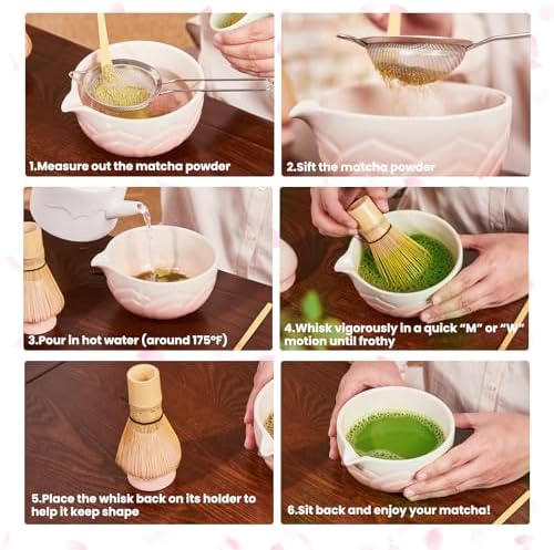 Matcha Whisk Set, Lotus Green Ceramic Matcha Set Includes Matcha Bowl, Matcha Whisk (Chasen) and Holder, Sifter, Bamboo Scoop & Spoon - 6 Pcs Matcha Kit for Matcha Lovers - Image 6