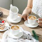 Ceramic Espresso Cups with Saucers 5 Oz,Set of 4 Porcelain Demitasse Cups Set,Small Coffee Cups with Handle for Coffee,Tea,Latte and Macchiato,Cappuccino Mugs for Kitchen and Cafe,White - Image 5