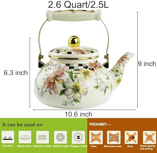 Floral Tea Kettle Vintage Enamel Teapot for Stovetop Boehmian 2.5L Tea Kettle Home Decor Teapot for Hot Water/Coffee Tea, Gift for Housewarming Christmas New Year - Image 2