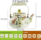 Floral Tea Kettle Vintage Enamel Teapot for Stovetop Boehmian 2.5L Tea Kettle Home Decor Teapot for Hot Water/Coffee Tea, Gift for Housewarming Christmas New Year - Image 2