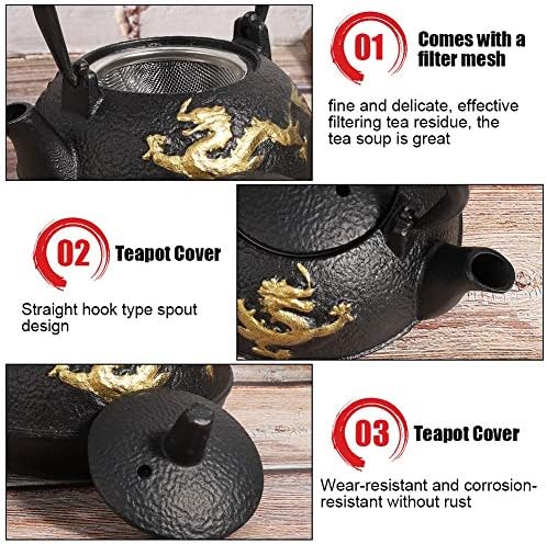 Iron Teapot Tetsubin Tea Pot Embossed Dragon Pattern Tea Kettle Pot With Stainless Steel Infuser for Stovetop (300ML) - Image 6