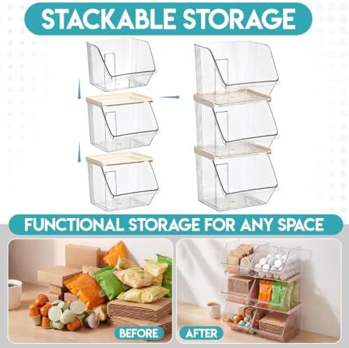 12 Pcs Stackable Plastic Storage Bins, Open Front, Clear - Image 4