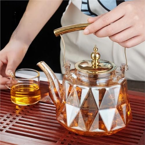 Glass Teapot 1L Glass Teapot With Removable Infuser Filterable Household Heat-resistant Steamed Tea Brewed Transparent for Loose Tea(Electroplating color) - Image 3