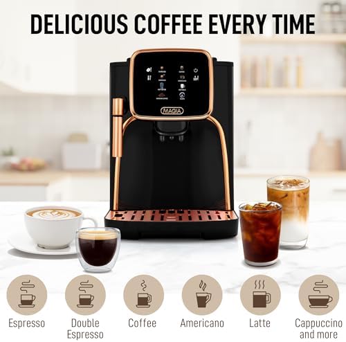 Zulay Kitchen Magia Clasica Automatic Espresso Machine with Built-In Grinder, Touch Panel Coffee Maker, Steam Wand Milk Frother, Adjustable Strength, Self-Cleaning, Black & Copper (13" x 17.7" x 9.4") - Image 6