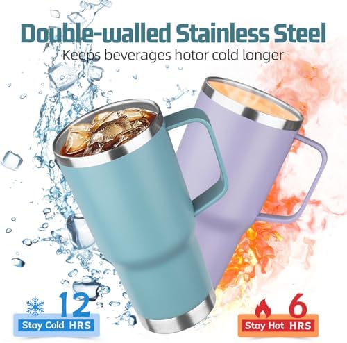 20 oz Tumbler with Handle Stainless Steel Insulated Coffee Mug Tumbler with Lid and Straw Double Wall Vacuum Insulated Coffee Mug Leak Proof Travel Mug Tumbler for Hot and Cold Drink (Mix Color-3) - Image 3