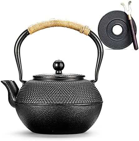 Cast Iron teapot,Classic Tea Kettle,Tetsubin Japanese Cast Iron Teapot Cup Set Tea Kettle Maker Tetsubin with Kettle Fork and Kettle Mat(Size:1200ml) by Unknown