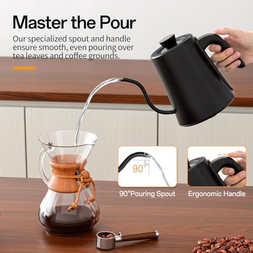 Gooseneck Electric Kettle, 5 Preset Temp Control, ±1℉ Precision, 1.0L Pour Over Kettle for Coffee & Tea, Stainless Steel Interior, 1200W, Black - Image 4