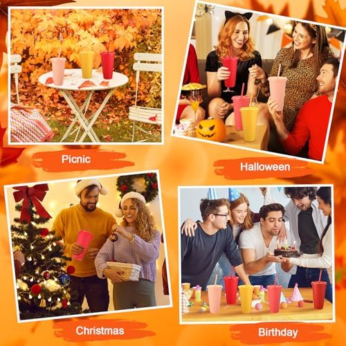 Honeydak 30 Pack Plastic Cups with Lids Straws,Fall Color - Image 6
