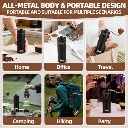Manual Coffee Grinder with External Adjustment, Six-Star Stainless Steel Conical Burr, Adjustable Hand Grinder for Espresso, Pour Over, French Press,Black - Image 6