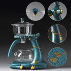 Heat-resistant Kungfu Glass Tea Set with Heater Attract Water Diversion Rotating Cover Bowl Lazy Semi-Automatic Deer Glass Teapot - Image 6