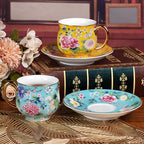 KAMMAK Tea Cup and Saucer, Ceramic Coffee Cups, 7.1 oz, Set of 2 - Image 7
