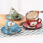 8 Oz Floral Porcelain Cappuccino Cups with Saucers Set of 4, Stoneware Tea Coffee Mugs for Home Kitchen & Office, Dishwasher Microwave Oven Safe, for Espresso, Latte, Americano, Milk & Tea, Mix - Image 2