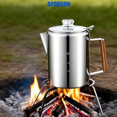 APOXCON Coffee Percolator Camping Coffee Pot Stainless Steel with Glass Knob Using on any Stovetop - NO Aluminum NO Plastic (9 Cup) - Image 3