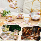 Zhehao 40 Pcs Porcelain Tea Set for Adult, with Metal Holder, Luxe - Image 6