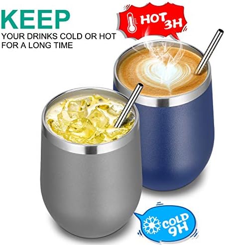 VEGOND Wine Tumblers Bulk 6 Pack, 12oz Stainless Steel Stemless Wine Glass with Lids and Straws, Double Wall Vacuum Insulated Tumbler Cup, Coffee Mug for Cold Hot Drinks - Image 4