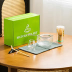DWEHIXBUY Japanese Tea Set (7pcs) Matcha Whisk Set Matcha Bowl with Pouring Spout Bamboo Matcha Whisk (chasen) Scoop (chashaku) Matcha Whisk Holder Tea Making Kit. WHITE GLASS - Image 4
