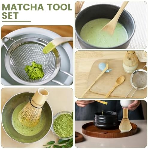 6Pcs Matcha Whisk Set Bamboo Natural Wood Matcha Whisks Kit Elegant Tea Set Includes Scoop Spoon Bowl with Mouth Holder Scoop Sifter Practical Kit for Beginners Tea Making Accessory Home Easy to Clean - Image 5