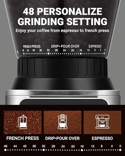 AMZCHEF Coffee Grinder and Milk Frother Set, 48 Grind Settings Burr Grinder with LED Touchscreen + 8-IN-1 Hot & Cold Milk Steamer, All-in-One Home Barista Kit for Espresso, Latte, Cappuccino & Iced Co - Image 5