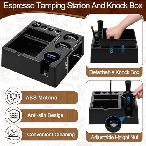 53mm Black 7 Pcs Espresso Accessories Kit with Tamping Station, Calibrated Spring Loaded Tamper, Coffee Distributor, WDT Tool, Magnetic Dosing Funnel, Barista Coffee Prep Set (Plastic) - Image 4