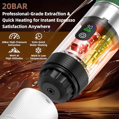 Portable Coffee Maker for Travel & Camping, Portable Espresso Maker with Bag, Rechargeable Cordless Battery Operated Coffee Makers for Ground Coffee, NS Capsule RV, Hiking, Office(Green) - Image 3