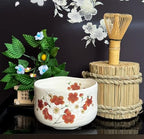 Japanese Traditional Mino Ware Handcrafted Mini Matcha Chawan Tea Bowl Cup Set With Chasen Bamboo Tea Whisk Ceremony Tableware Pottery (Kohiki Ume) - Image 4