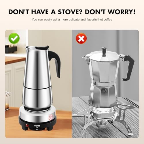 Coffee Pot with Electric Stove, Stainless Steel Moka Espresso Pot Maker, Induction Italian Coffee Machine for Offices, Restaurants, Lounge Bars, Cafes (300, Milliliters) - Image 4