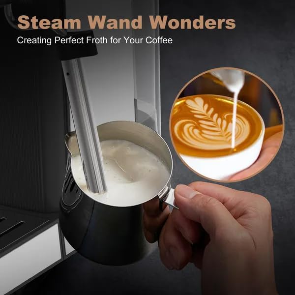 20 Bar Espresso Machine for Home, Cappuccino & Latte Maker with Milk Frother Steam Wand, ESE Pod Filter, Accurate Temperature & Time Control, Compact Stainless Steel Coffee Machine - Image 4