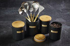 MasterClass Stoneware and Brass-Effect Tea Caddy with Airtight Bamboo Lid, 1 L (1.75 pt) – Black - Image 2