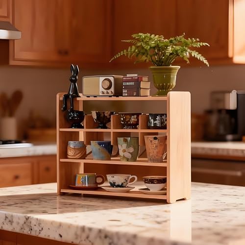 Mug Display Shelf Walnut Wood 4-Tier Coffee Kitchen Countertop Organizer - Image 7