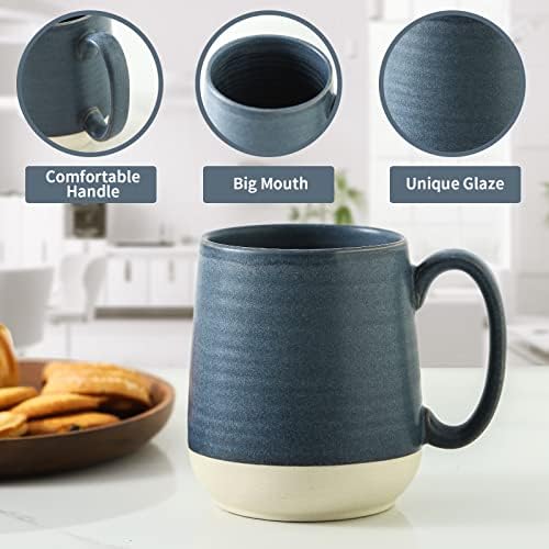 HASENSE Ceramic Large Coffee Mugs Set of 4-15 Ounce Porcelain Coffee Cups Set with Handle Perfect for Tea, Cocoa, Latte, Milk and Cappuccino, Modern Tea Cups Set for Man and Woman, Dark Blue - Image 5