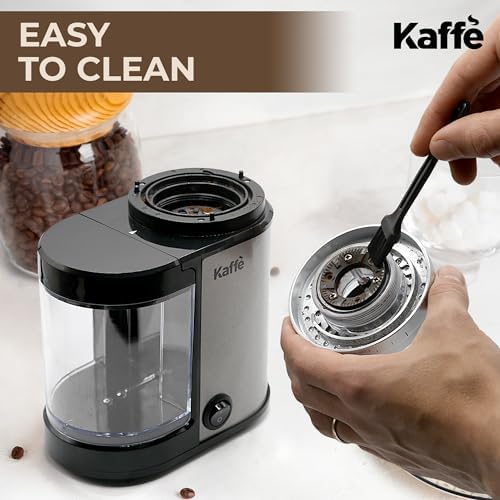 Kaffe Electric Burr Coffee Grinder (5.5oz) w/Adjustable Precise Coarseness Settings - Flat Burr - [Improved Motor] - Precision Coffee Bean Grinder for Home Use - Stainless Steel - Image 5