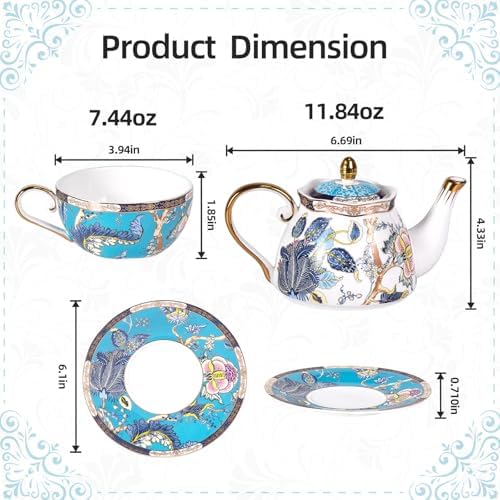 KAMMAK Tea for One Set, Ceramic Teapot, Bone China Tea Set, Cup and Saucer - Image 2