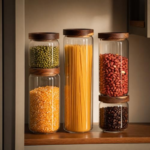 5 Piece Kitchen Canister Set, Airtight Lid Food Storage Jars for Coffee Beans, Flour, Sugar, Rice, Spaghetti - Image 6