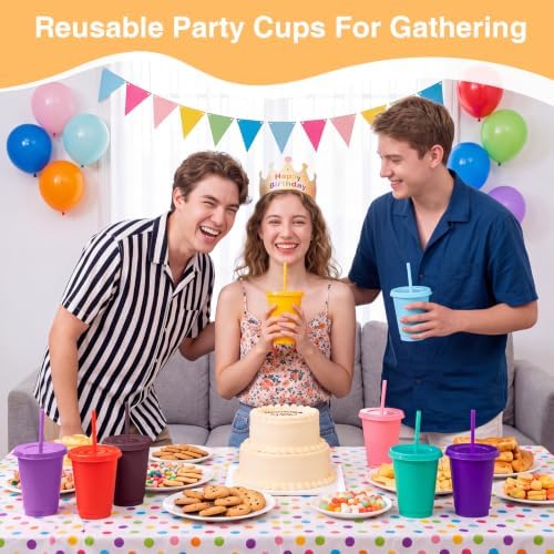 Sieral 30 Pack Reusable Plastic Cups with Lids Straws,Classic Color - Image 4