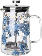 Glass French Press Coffee Maker 34oz - Embedded Dried Flower Borosilicate Coffee Press, No Plastic, Stainless Steel Filter for Tea, Cute Decorative Gift by Unknown