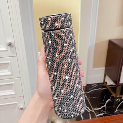 17 oz Bling Stainless Steel Water Bottle Rhinestone Vacuum Water Bottle Glitter Bottles Diamond Vacuum Flask Mug Gift Girls Women (500ml), Black+Gold Stripe - Image 3