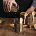 Glass Spice Storage Container with Spoon, 3PCS 20oz Airtight Sealed Condiment Jar with Tray, Kitchen Pantry Seasoning Canister Set for Salt Coffee Sugar Tea & Bathroom Cotton Swab Ball - Image 3