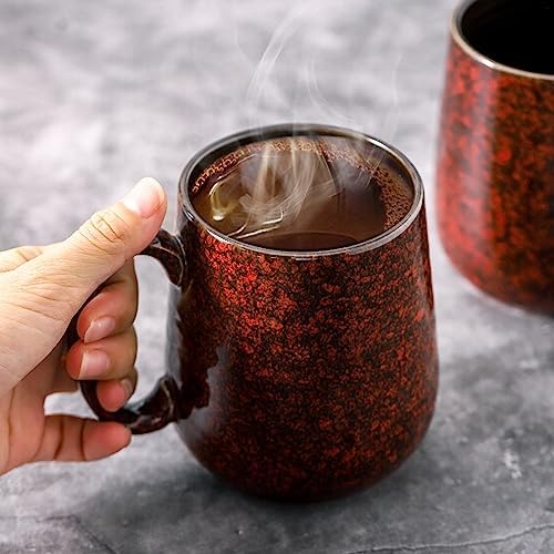 HASENSE Coffee Mugs Set of 6, 15 Ounce Ceramic Coffee Cups Set with Handle, Large Tea Mug for Kitchen, Red Cup for Tea,Cocoa, Milk, Christmas Gift for Women and Men, Dishwasher and Microwave Safe - Image 2