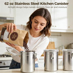 3 PCS Stainless Steel Kitchen Canisters, 62 oz Airtight Metal Food Storage Containers with Clear Clamp Lids, Coffee Bean Tea Sugar Flour Canister Set for Kitchen Pantry Counter Shelf - Image 6