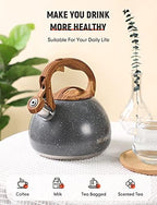 BELANKO 2.7 Quart Tea Kettle for Stovetops - Food Grade Stainless Steel Teapot with Loud Whistle, Cool-Touch Wood Pattern Handle, Rust-Resistant Whistling Kettle - Starry Gray - Image 2