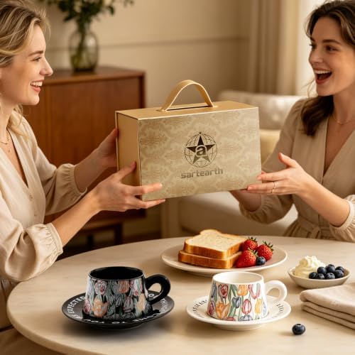 Floral Porcelain Tea Cups and Saucers for 2, 4-Piece Gift Set - Image 6