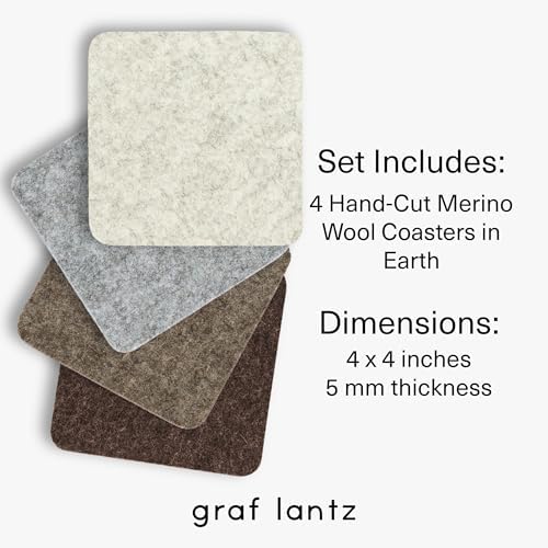 Graf Lantz - Bierfilzl Merino Wool Square Coasters Set of 4 - Earth (4"x4"x5mm) - Absorbs 30% of Weight - Natural German Wool - Heat Resistant, Sustainable, Reusable - Home Decor, Coffee Table Decor - Image 4