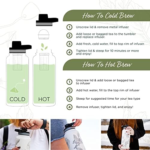 The Tea Spot Himalayan Tea Tumbler - Travel Bottle with Tea Infuser for Loose Leaf Tea or Iced Coffee - 32oz, White-Etched - Double-Walled Insulated Bottle - Keeps Drinks Hot & Cold for Hours - Image 4