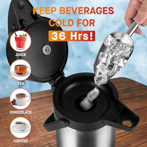 Airpot Coffee Dispenser with Pump - 2Pcs 102 oz Insulated Stainless Steel Coffee Carafe - Thermal Beverage Dispenser - Coffee Urn for Hot/Cold Water, Party Chocolate Drinks - Image 5